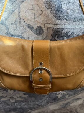 Coach Soho Flap hobo Tan Leather Bag with Silver Buckle